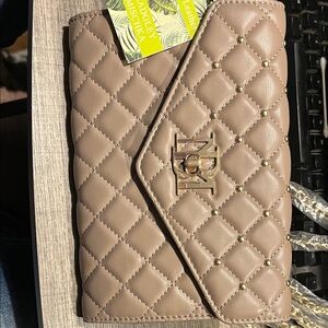 Badgley Mischka Quilted Beige Clutch